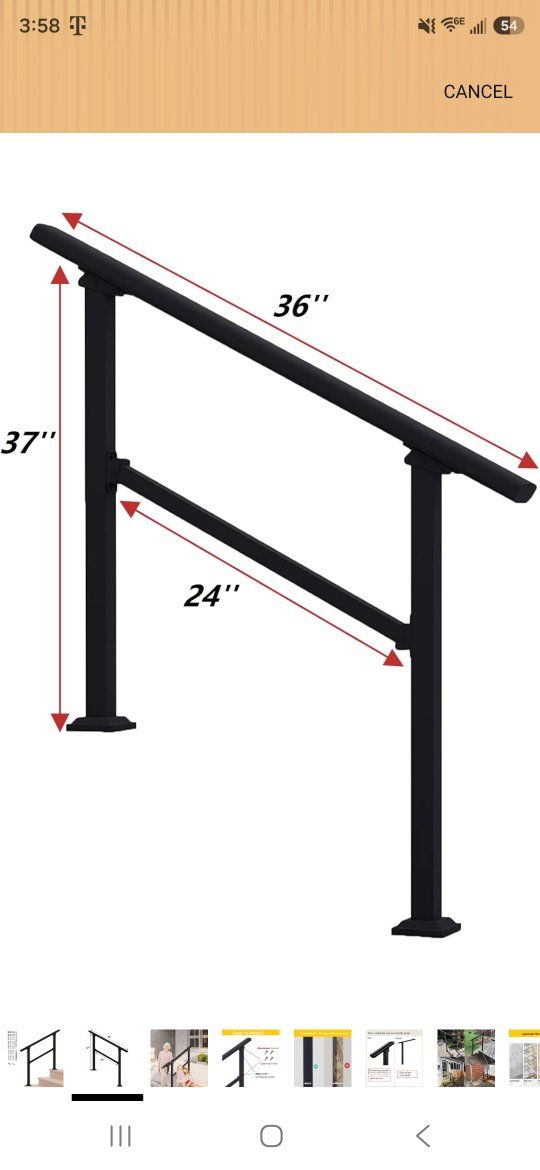 New Heavy-Duty 3-Step Outdoor Handrail – Black Steel