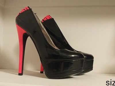 Black Patent Platform Pumps with Hot Pink Heels, Size 5.5 - High Heels
