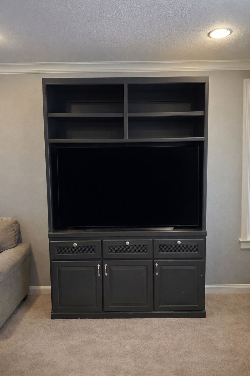 Custom Dark Gray Entertainment Center Solid Wood