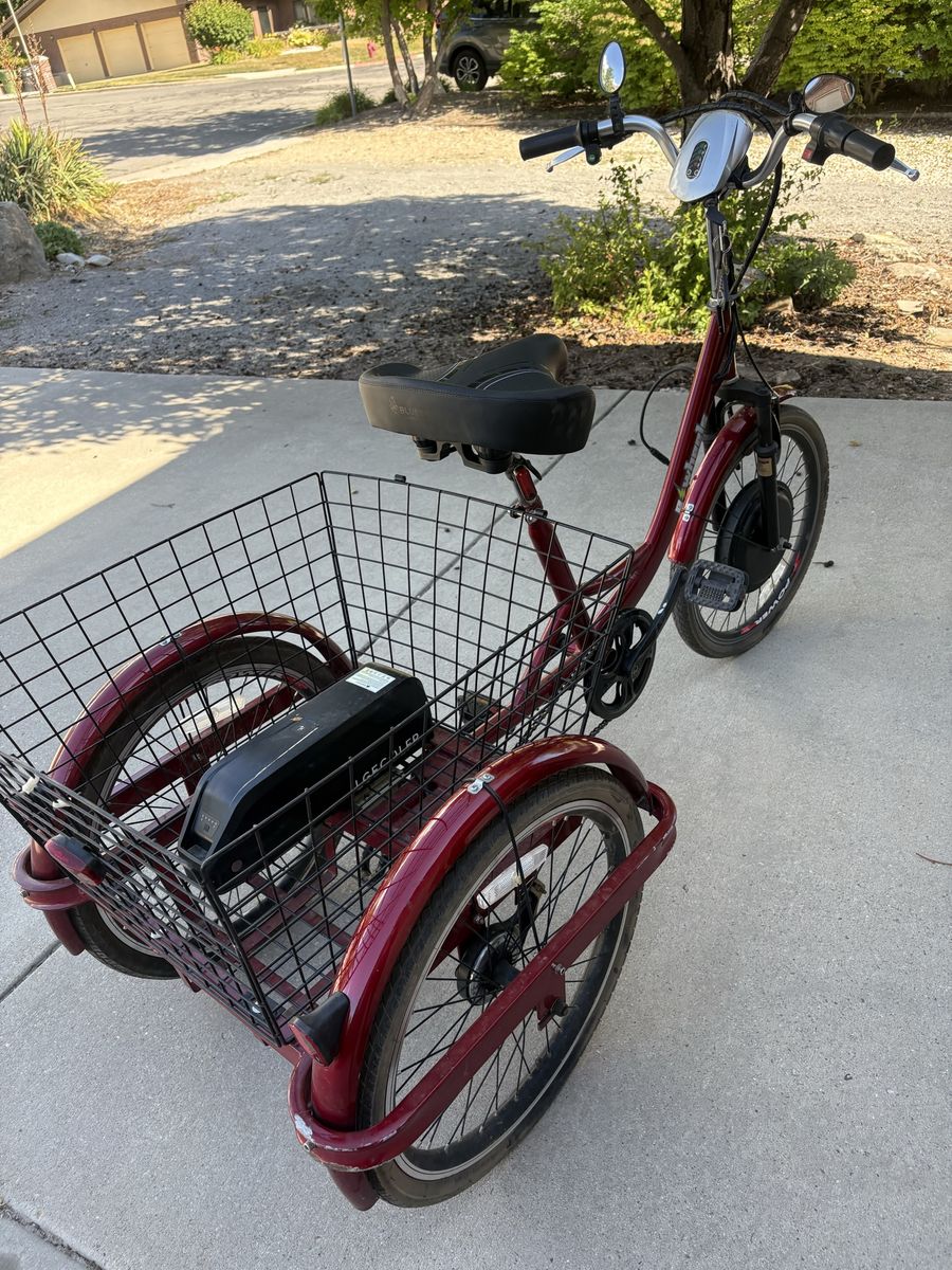 Red E-Tricycle Adult Electric Trike with Rear Cargo Basket - Good Condition