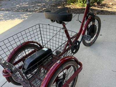 Red E-Tricycle Adult Electric Trike with Rear Cargo Basket - Good Condition