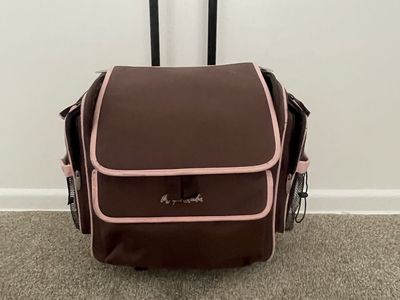 Sewing Machine case / Scrapbook Storage Tote Bag Brown/Pink Polka Do Case with 4 Wheels