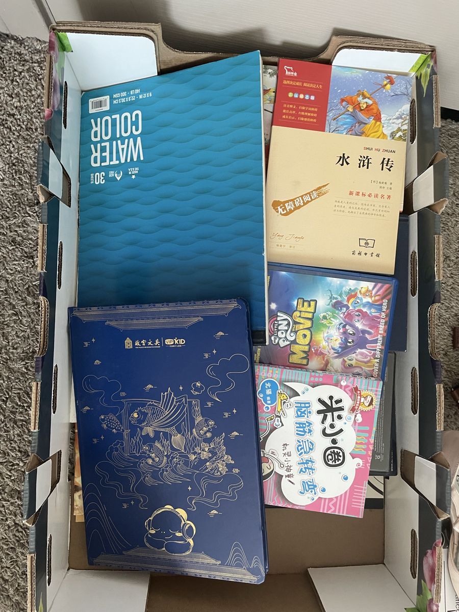 Assorted Box Lot of Books, Watercolor Paper Pad, and My Little Pony DVD