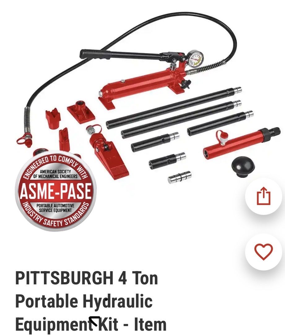 PITTSBURGH 4 Ton Portable Hydraulic Equipment Kit - ASME-PASE Compliant, Excellent Condition