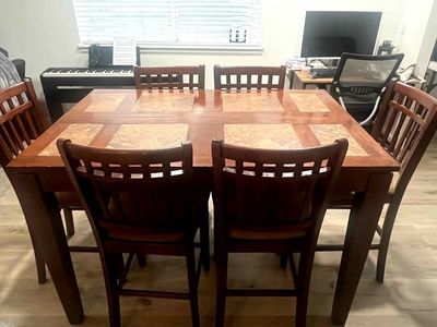 Dining Table w/ Tiled Top and 6 Chairs - Bar Height