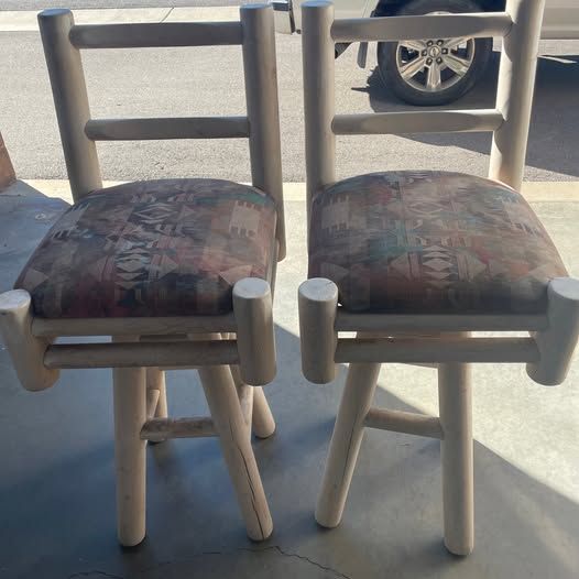 Pair of Chunky Pine Log Tall Swivel Bar Stools
