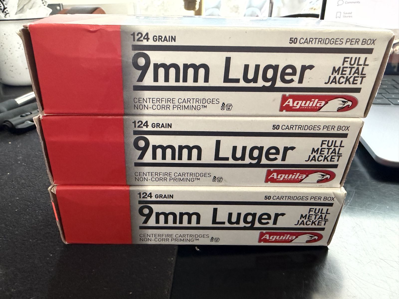 150rds (3 Boxes) 9mm 124gr FMJ Ammo - Aguila, Factory Sealed