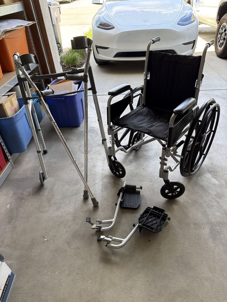 Medical Mobility Aid Bundle: Wheelchair, Walker, & Crutches - Excellent Condition