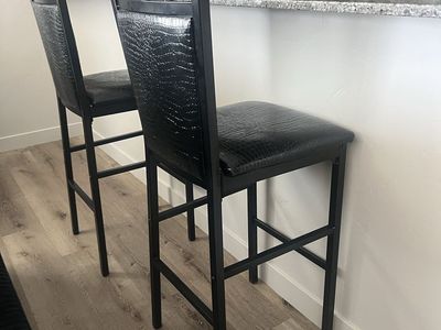 Black Bar Height Bar Stools (Set of 2) - Faux Croc Upholstery