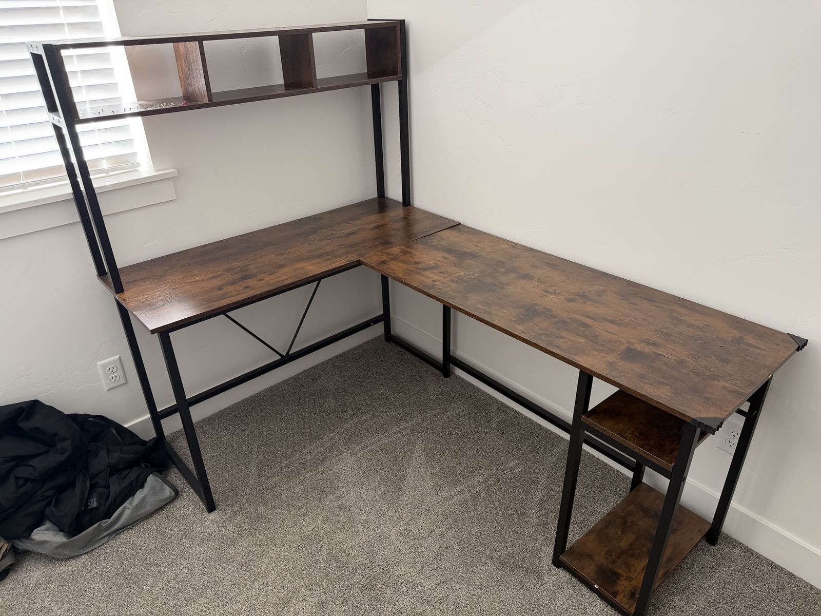 L-Shaped Computer Desk with Hutch and Shelves Rustic Brown