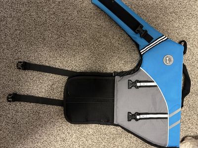 Vivaglory Dog Life Jacket Blue Gray Reflective Safety Vest with Rescue Handle