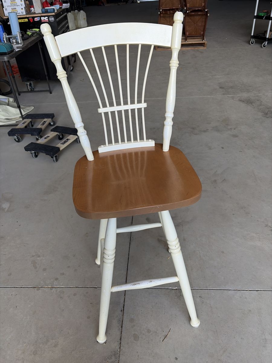 Classic White & Wood Spindle Back Bar Stool - Farmhouse Counter Height Chair