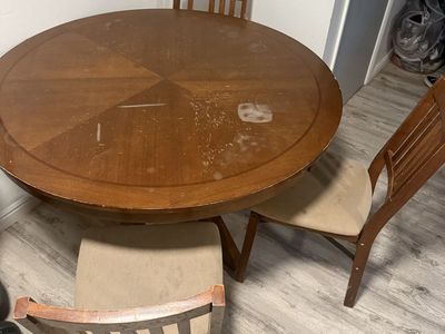 Round Wood Dining Table with 3 Chairs