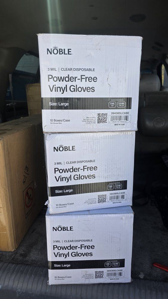 3 boxes Noble Powder-Free Vinyl Disposable Gloves 3 Mil Size Large 10 Boxes/Case