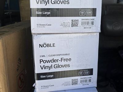 3 boxes Noble Powder-Free Vinyl Disposable Gloves 3 Mil Size Large 10 Boxes/Case