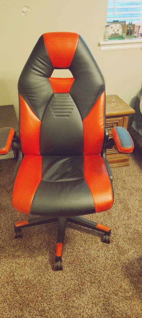 Ergonomic Red and Black faux Leather Gaming Chair with Armrests