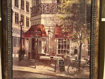 Framed Parisian Cafe Street Scene Wall Art Print