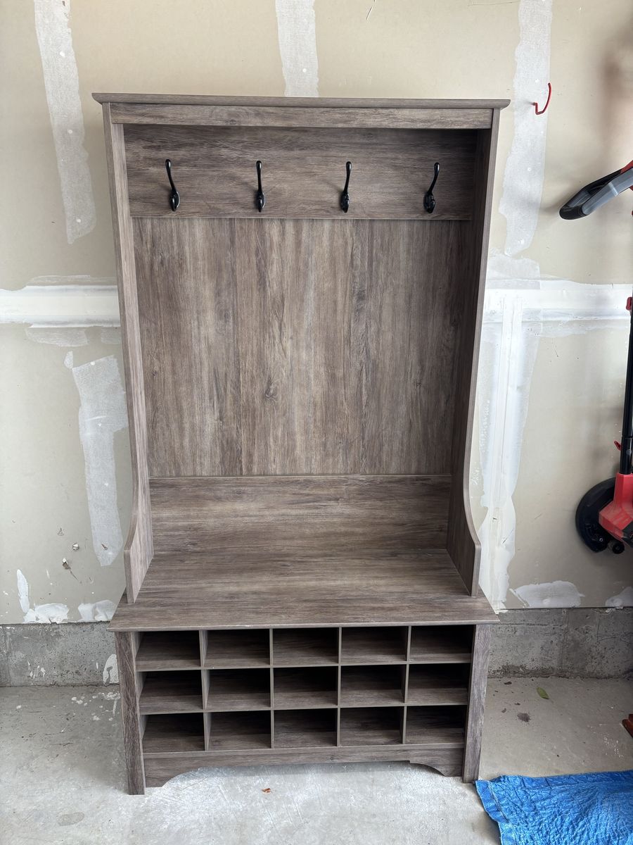 Hall Tree Entryway Bench with Storage Cubbies and Hooks