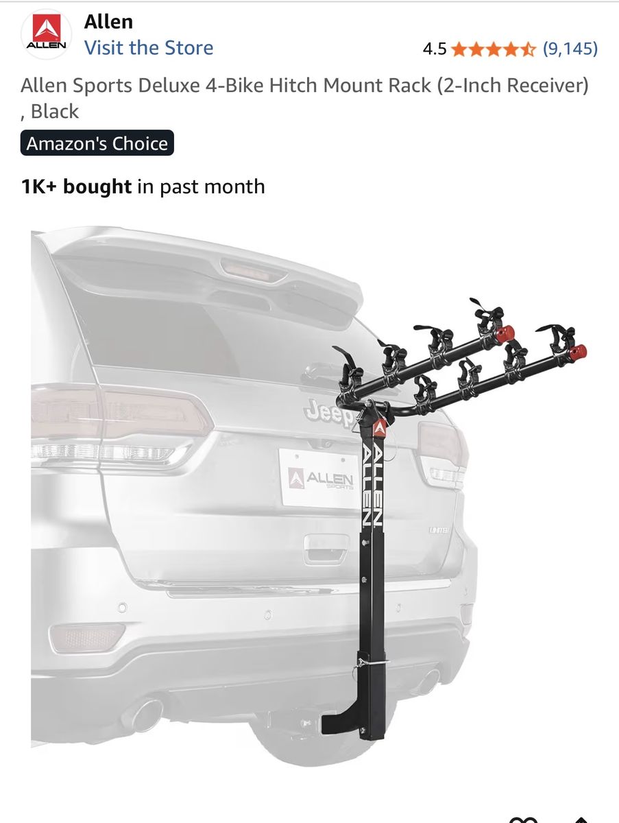 Allen Sports Deluxe 4-Bike Hitch Mount Rack (2-Inch Receiver) - Black