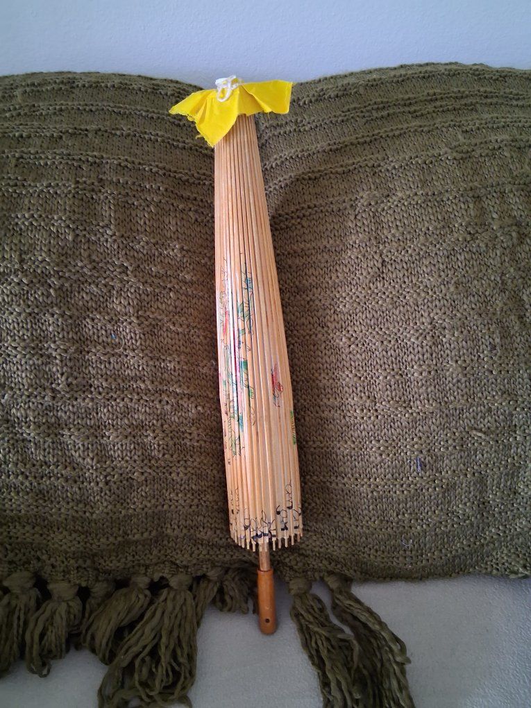 Vintage Hand-Painted Chinese Japanese Paper Parasol Umbrella Butterflies Flowers Asian Art