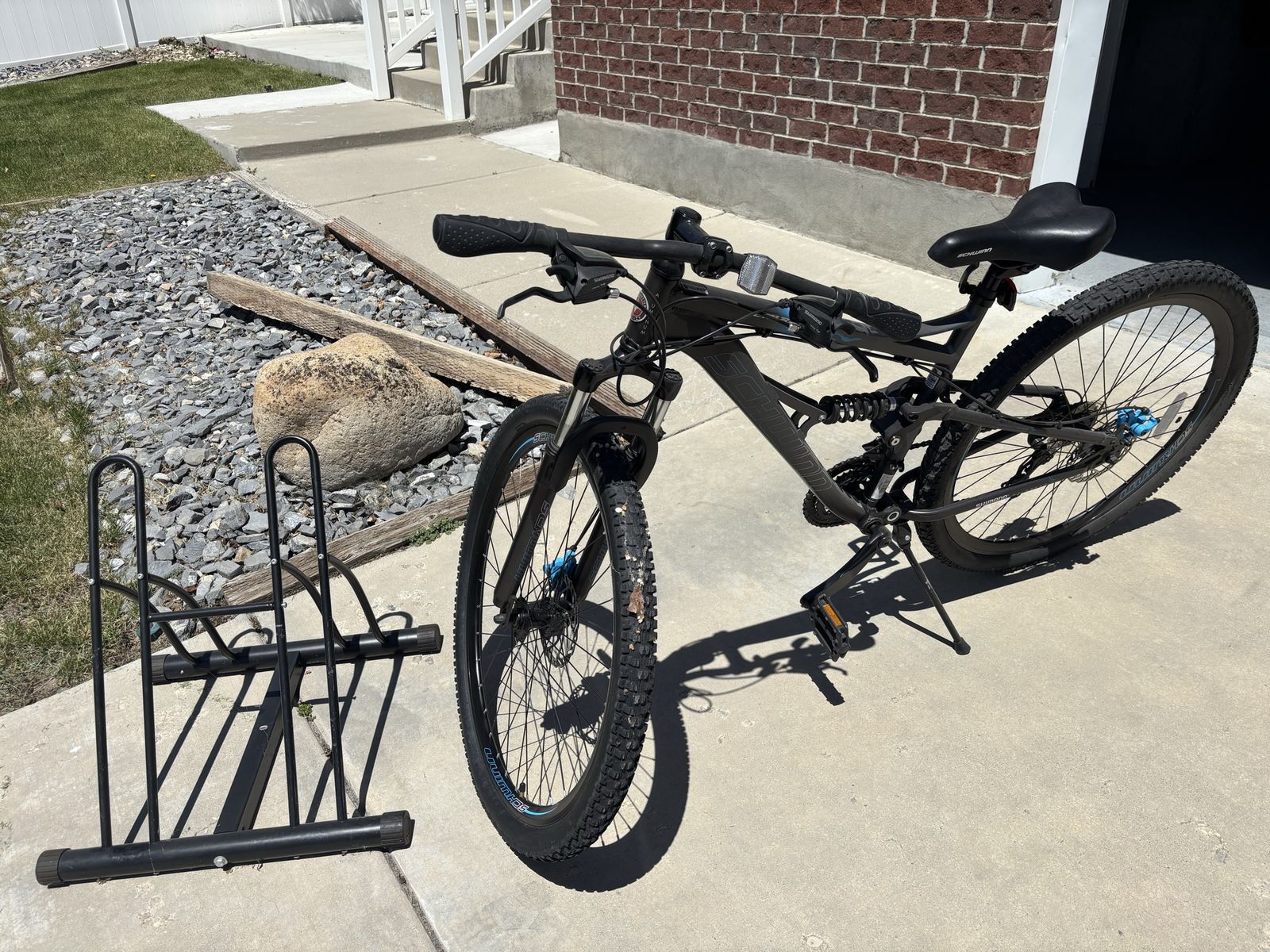Schwinn mountain bike and rack