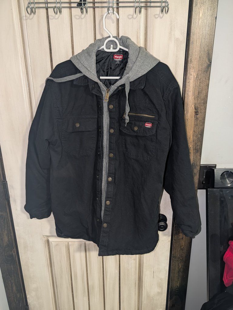 Wrangler Workwear Black Flannel Hooded Jacket - Men's L/G (42-44)