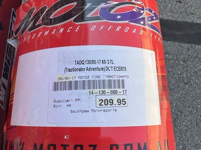 New Motoz Tractionator Adventure Rear Motorcycle Tire 130/80-17 65Q TL DCT ECER75