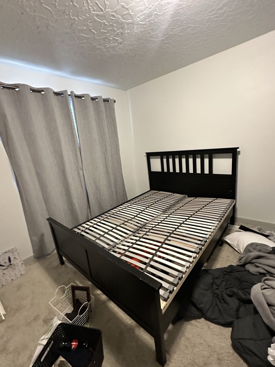 Black Wooden IKEA Hemnes Queen Bed Frame with Leröy Slats - Sturdy and Stylish Bedroom Furniture