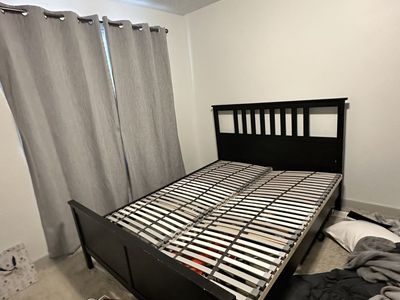 Black Wooden IKEA Hemnes Queen Bed Frame with Leröy Slats - Sturdy and Stylish Bedroom Furniture