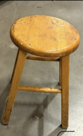 Vintage Wooden Round Stool Splayed Legs H-Stretcher Shop Bar Farmhouse Seat
