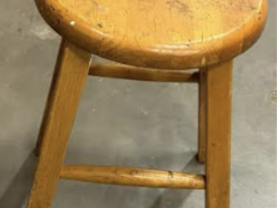 Vintage Wooden Round Stool Splayed Legs H-Stretcher Shop Bar Farmhouse Seat