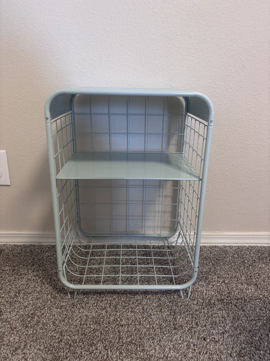 Light Blue Metal 2-Tier Storage Cart / Nightstand - Versatile Wire Grid Design