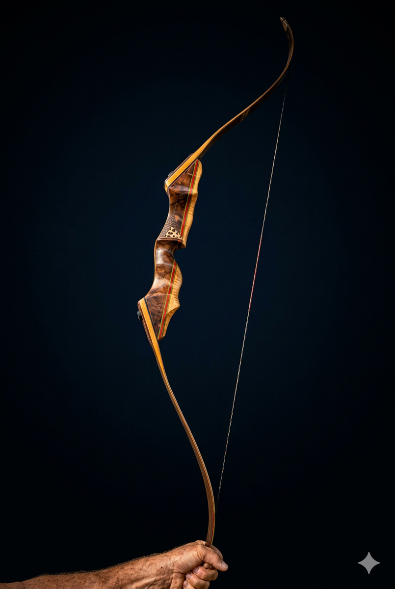 Custom Made Traditional Recurve Bow Walnut Burl Walnut Tigerwood Maple and Bamboo