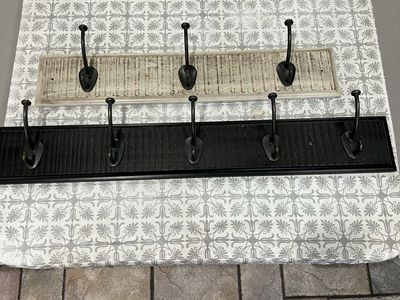 Rustic Farmhouse Wood Wall Mounted Coat Racks with 3 and 5 bronze hooks - Beige & Espresso