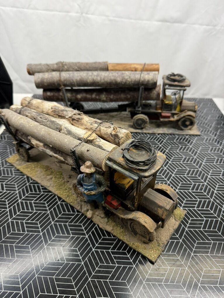 Pair Of Model Car Logger / Logging Trucks