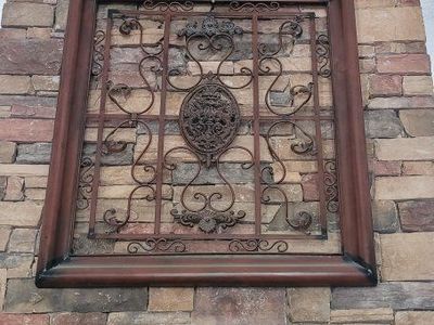 Ornate Bronze Wall Decor / Square Metal Scrollwork Art