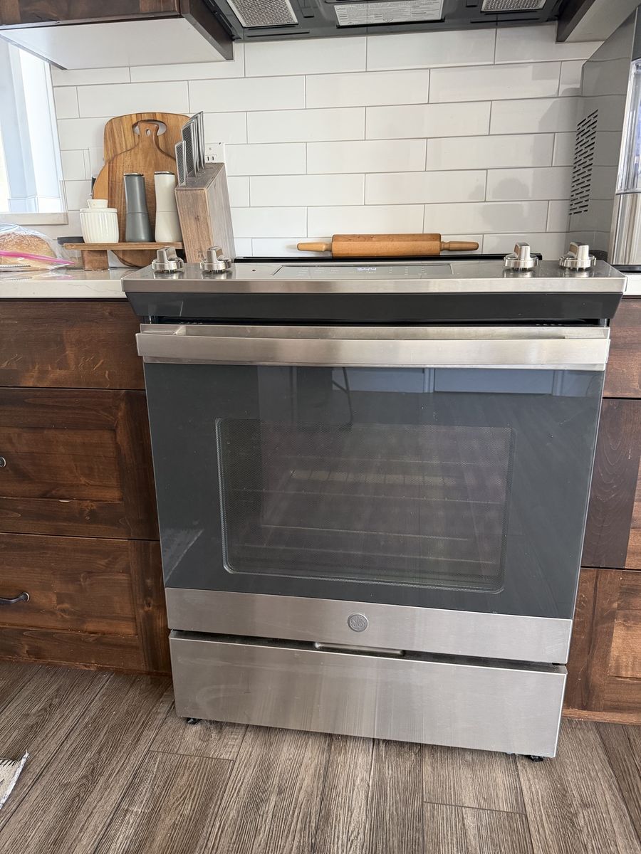 GE Profile 30" Electric Smart Slide-In Range with Convection Oven and No-Preheat Air Fry, Stainless Steel