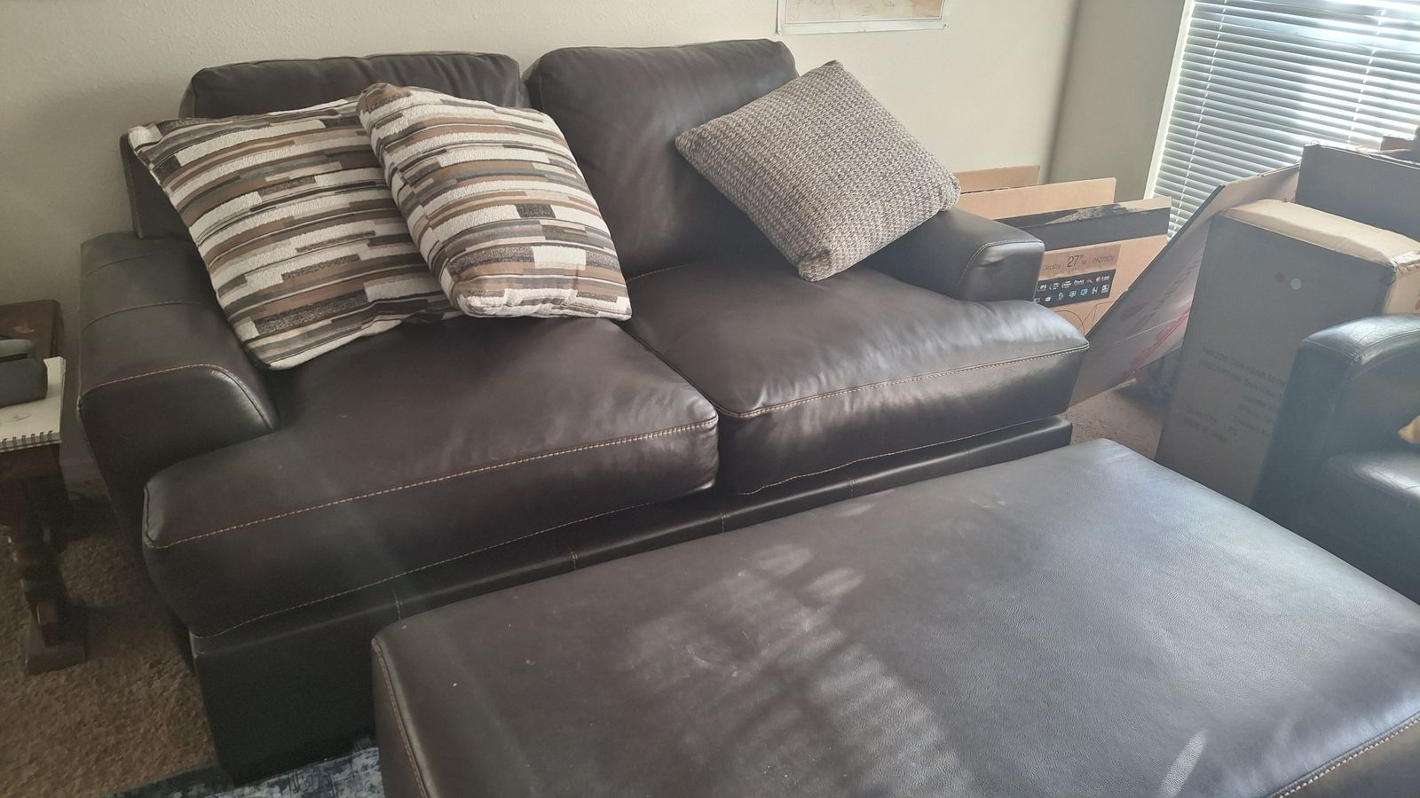 Black Leather Loveseat & Ottoman
