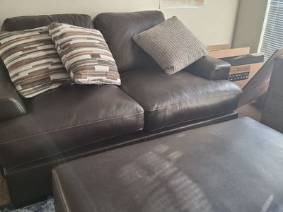 Black Leather Loveseat & Ottoman