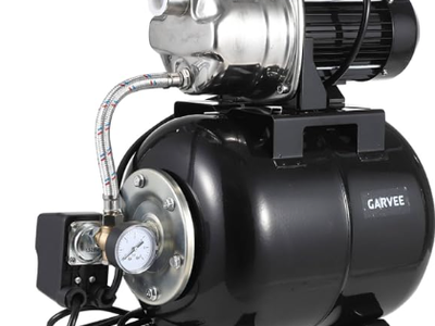 1 HP Shallow Well Jet Pump with 5-Gallon Pressure Tank Stainless Steel130ft Lift, 20ft Automatic Pressure Switch (19/38 PSI)