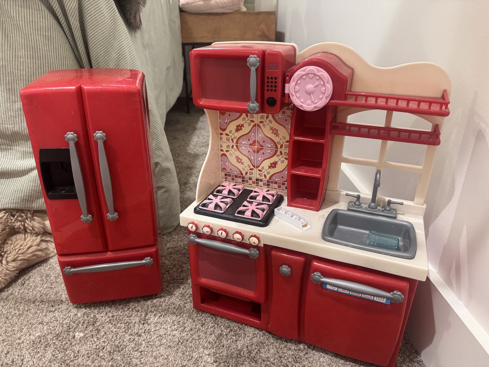 Our Generation Retro Red Play Kitchen & Refrigerator Set with Accessories