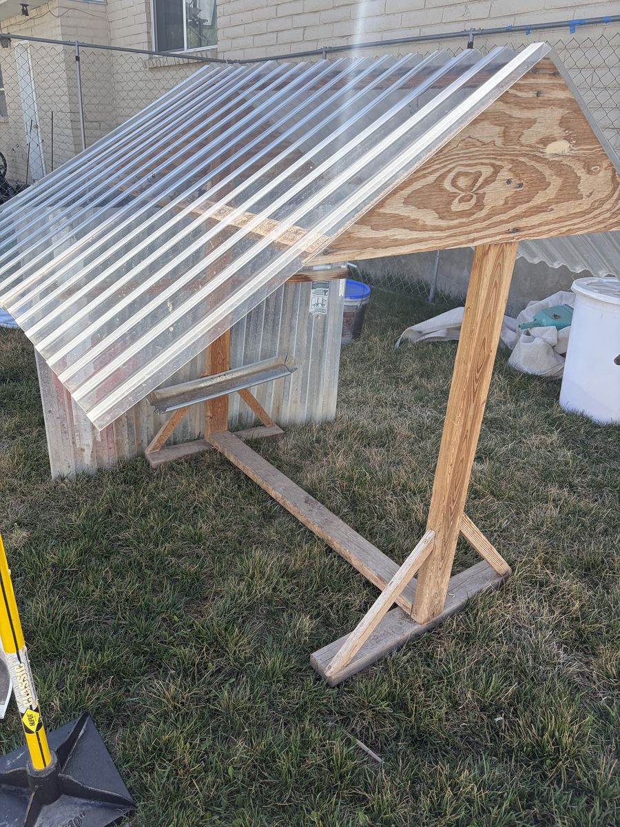Chicken coop, feeder, heater, food storage containers water tank