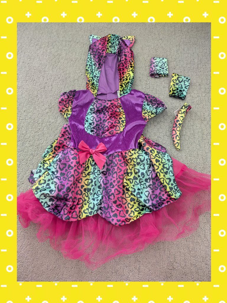 Halloween Toddler Girl's Rainbow Leopard Cat Costume (Size 3T-4T)