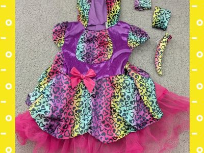 Halloween Toddler Girl's Rainbow Leopard Cat Costume (Size 3T-4T)