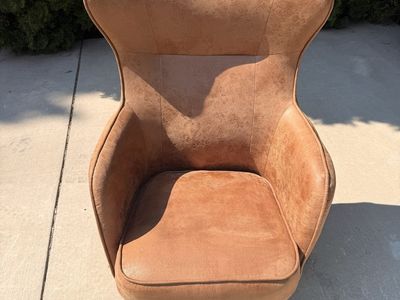 Mid-Century Modern Faux Leather Wingback Accent Armchair with Metal Legs