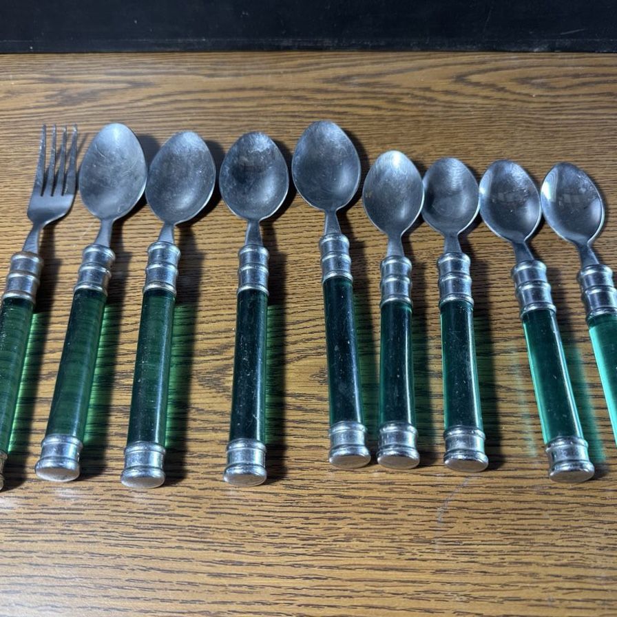 Vintage acrylic green handle cutlery fork spoon