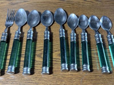 Vintage acrylic green handle cutlery fork spoon