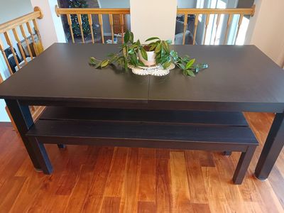 Black Wooden Dining Table Set with Benches