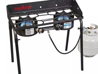 Camp Chef Explorer Two-Burner Propane Outdoor Camping Stove with Griddle & Carry Bag