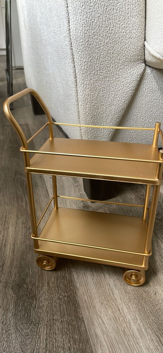 Small gold tone metal bar cart